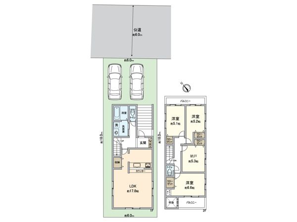 緑区神沢1丁目 新築戸建 3号棟 間取図(平面図) 緑区神沢1丁目 新築戸建 3号棟 間取図(平面図)
