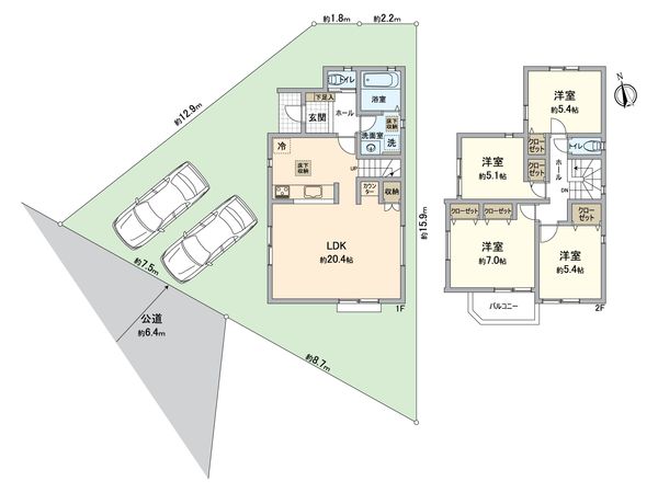 緑区鳴丘2丁目 新築戸建 2号棟 間取図(平面図) 緑区鳴丘2丁目 新築戸建 2号棟 間取図(平面図)