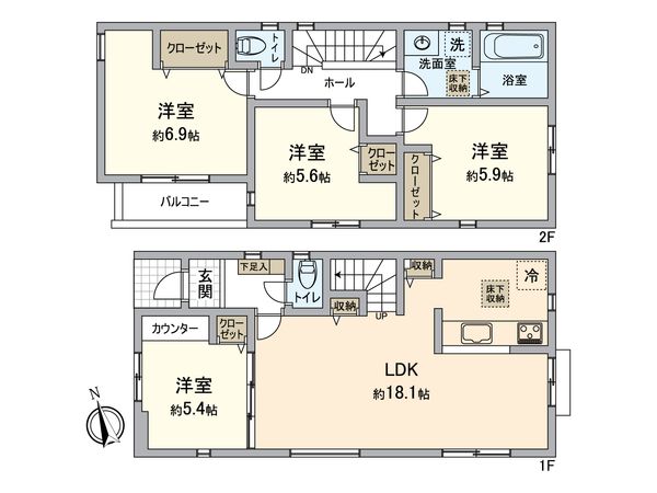 緑区鳴海町字文木 新築戸建 1号棟 間取図(平面図) 緑区鳴海町字文木 新築戸建 1号棟 間取図(平面図)