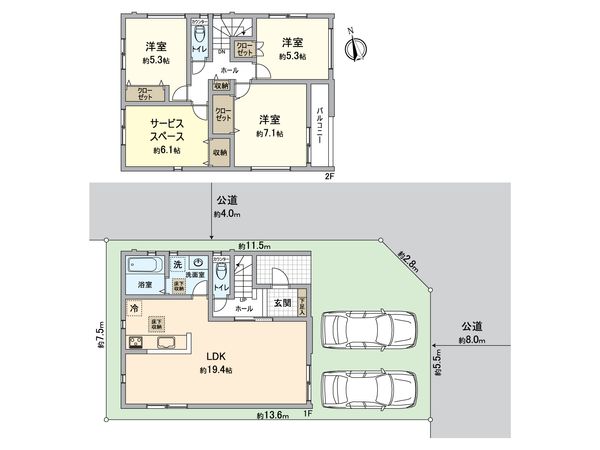 緑区曽根3丁目 新築戸建 2号棟 間取図(平面図) 緑区曽根3丁目 新築戸建 2号棟 間取図(平面図)