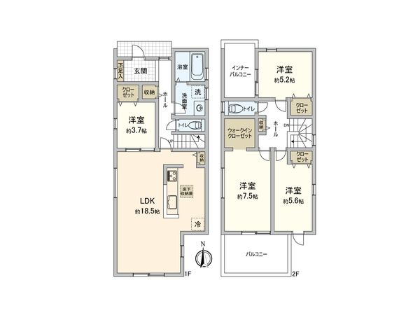 中川区戸田2丁目【3号棟】 間取図(平面図) 中川区戸田2丁目【3号棟】 間取図(平面図)