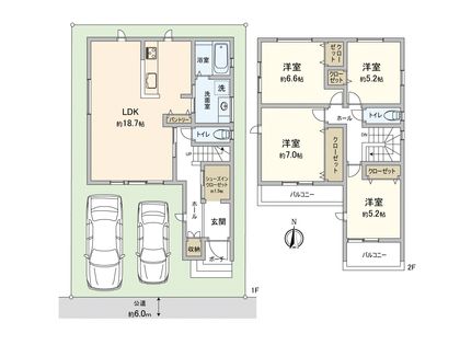 海部郡蟹江町桜3丁目【2号棟】 間取図(平面図)