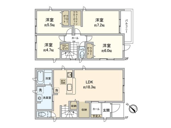 海部郡蟹江町富吉1丁目 1号棟 間取図(平面図) 間取図(平面図)