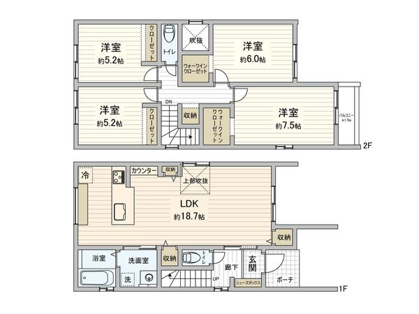 中川区九重町【2号棟】 間取図(平面図) 間取図(平面図)