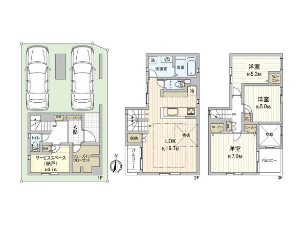 中川区松葉町2丁目 新築戸建 間取図(平面図) 間取図(平面図)