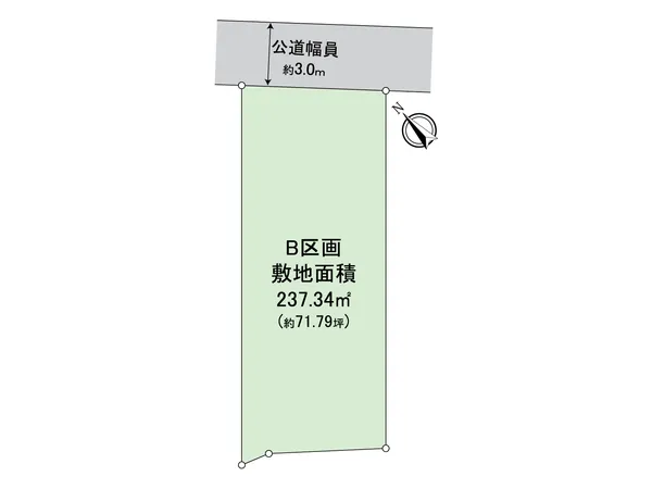 敷地全体の形状を示す区画図です。隣地との距離感や接道状況が確認できます。
