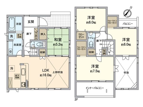知多市八幡字荒古後 新築戸建 2号棟 間取図(平面図)