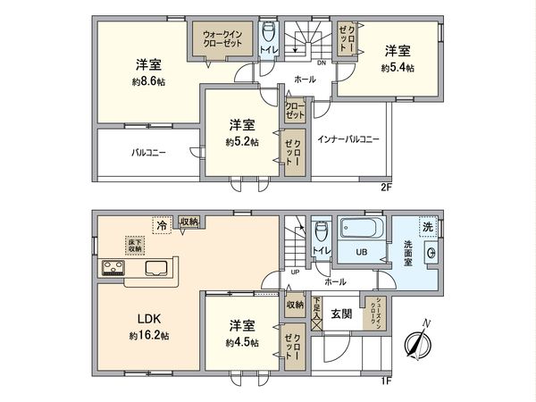 知多市寺本台三丁目 新築戸建 2号棟 間取図(平面図)