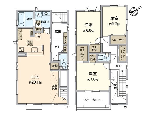 知多市つつじが丘三丁目 新築戸建 1号棟 間取図(平面図)