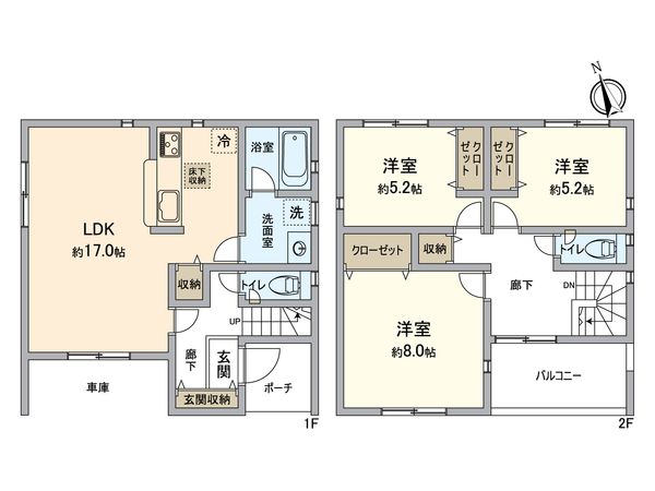 東海市荒尾町坂本 1号棟 間取図(平面図) 東海市荒尾町坂本 1号棟 間取図(平面図)