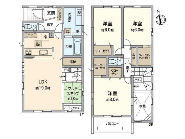東海市富木島町伏見二丁目 新築戸建 2号棟 間取図(平面図)