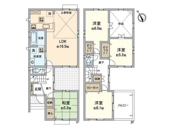 知多市つつじが丘一丁目 新築戸建 2号棟 間取図(平面図)