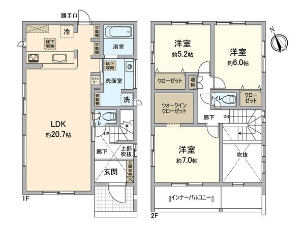 知多市つつじが丘三丁目 新築戸建 1号棟 間取図(平面図)