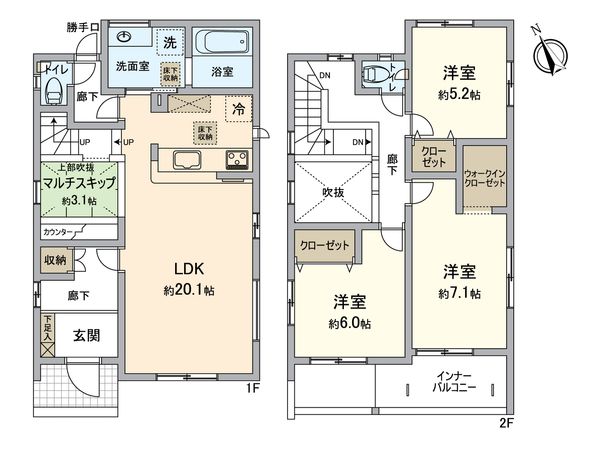 知多市つつじが丘三丁目 新築戸建 2号棟 間取図(平面図)