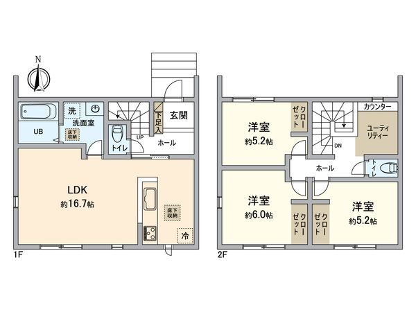 知多市つつじが丘四丁目 新築戸建 2号棟 間取図(平面図)