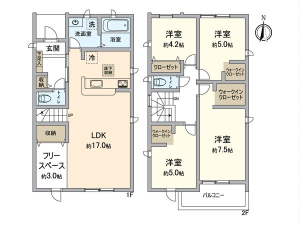 知多市つつじが丘三丁目 新築戸建 1号棟 間取図(平面図)