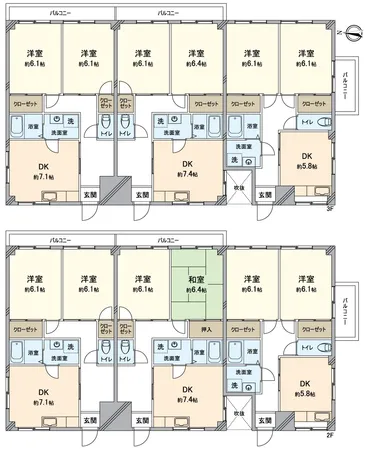 一棟の総戸数６戸２DK＋収納スペース+バルコニーファミリー層から一人住まいにも勧めできる間取