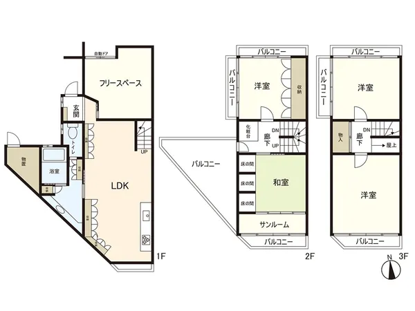 物件全体のレイアウトを示した間取図です。動線や採光の参考になります。