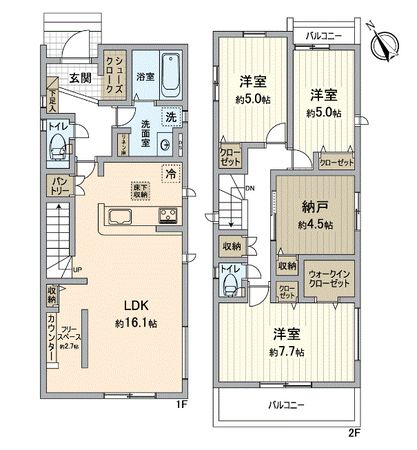 長久手市長配2丁目 1号棟 間取図(平面図) 長久手市長配2丁目 1号棟 間取図(平面図)