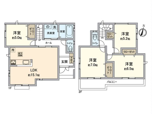 尾張旭市旭前町5丁目 1号棟 間取図(平面図)
