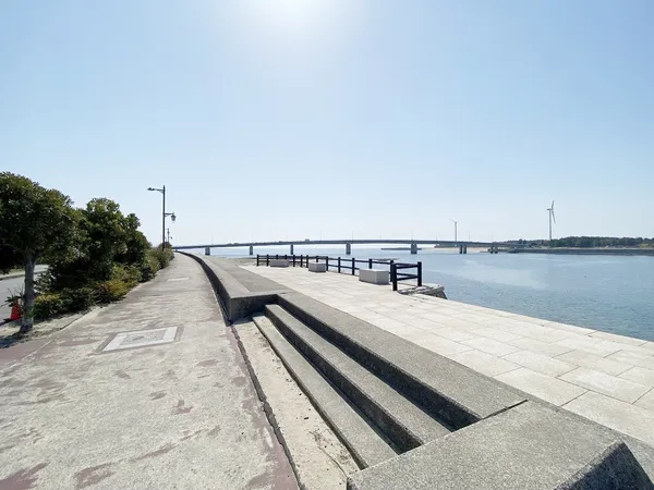 物件向かい側の堤防と海岸