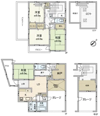 【間取図】和室と洋室をバランス良く配置したゆとりの間取り。ロフトや納戸も備え収納力あり。