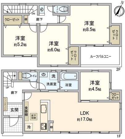 豊川市国府町下河原 新築戸建2号棟 間取図(平面図) 豊川市国府町下河原 新築戸建2号棟 間取図(平面図)