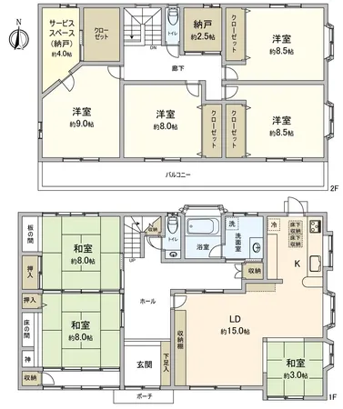 【間取り図】家族のプライベートも充実できる6SLDKの間取りです。
