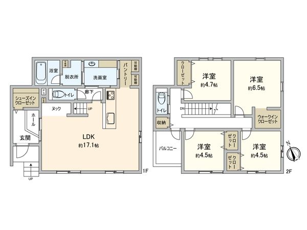 豊橋市西橋良町 新築戸建 1号棟 間取図(平面図) 豊橋市西橋良町 新築戸建 1号棟 間取図(平面図)