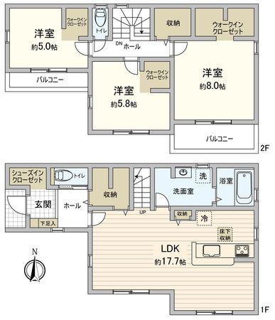 豊橋市東小鷹野4丁目 新築戸建1号棟 間取図(平面図) 豊橋市東小鷹野4丁目 新築戸建1号棟 間取図(平面図)