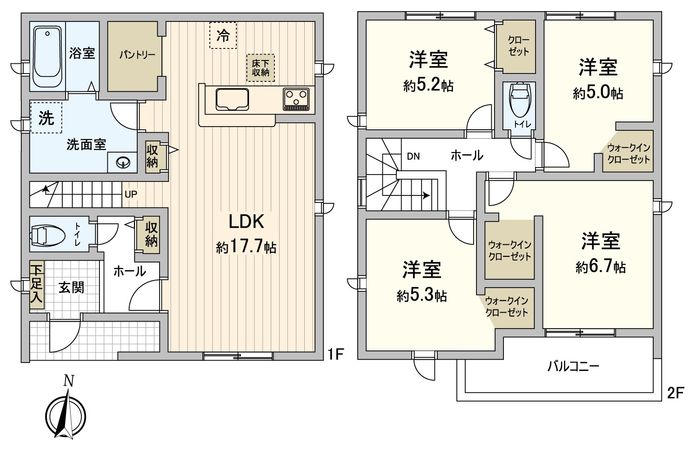 豊橋市東岩田2丁目 新築戸建1号棟 間取図(平面図) 豊橋市東岩田2丁目 新築戸建1号棟 間取図(平面図)