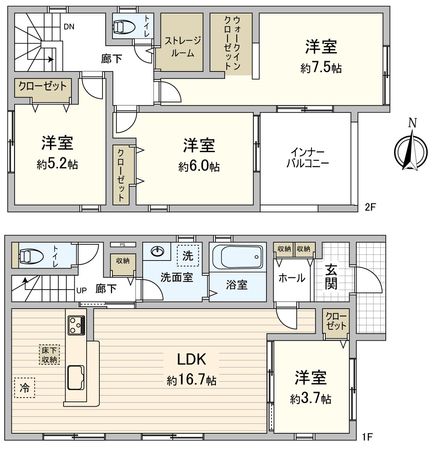 豊橋市佐藤2丁目 新築一戸建1号棟 間取図(平面図)