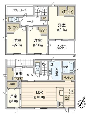 豊橋市下五井町西屋敷 新築戸建2号棟 間取図(平面図) 豊橋市下五井町西屋敷 新築戸建2号棟 間取図(平面図)