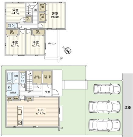 豊橋市向草間町字向郷 新築戸建 4号棟 間取図(平面図) 豊橋市向草間町字向郷 新築戸建 4号棟 間取図(平面図)