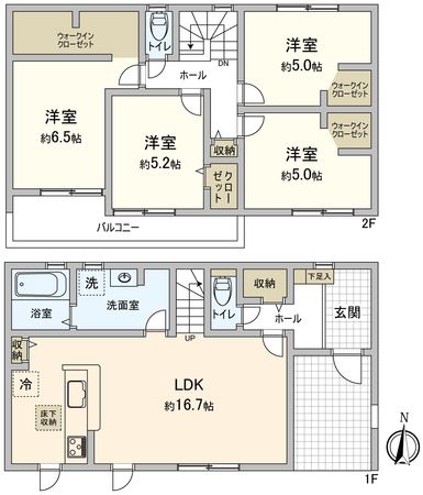 豊橋市仁連木町 新築戸建1号棟 間取図(平面図) 豊橋市仁連木町 新築戸建1号棟 間取図(平面図)
