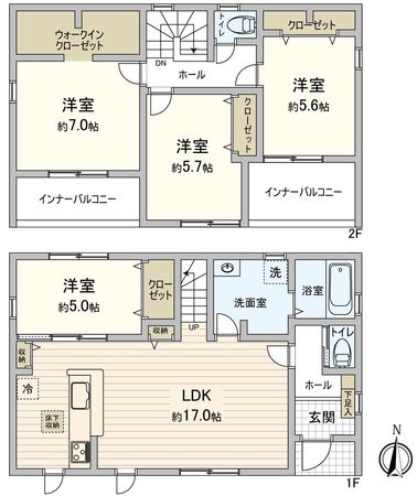 豊橋市仁連木町 新築戸建2号棟 間取図(平面図) 豊橋市仁連木町 新築戸建2号棟 間取図(平面図)
