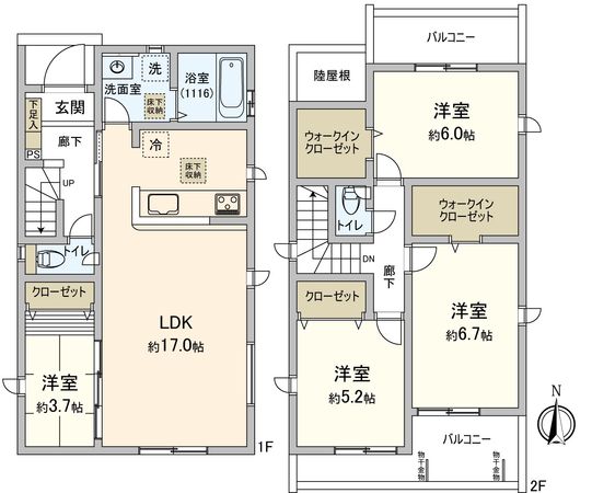 豊橋市東郷町 新築戸建2号棟 間取図(平面図) 豊橋市東郷町 新築戸建2号棟 間取図(平面図)
