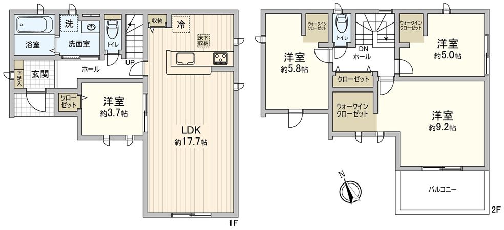 豊橋市牛川町字道上 新築戸建2号棟 間取図(平面図) 豊橋市牛川町字道上 新築戸建2号棟 間取図(平面図)
