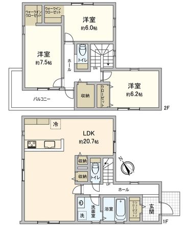 豊橋市東郷町 新築戸建1号棟 間取図(平面図) 豊橋市東郷町 新築戸建1号棟 間取図(平面図)