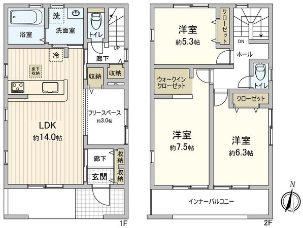 豊川市平尾町神田 新築戸建1号棟 間取図(平面図) 豊川市平尾町神田 新築戸建1号棟 間取図(平面図)