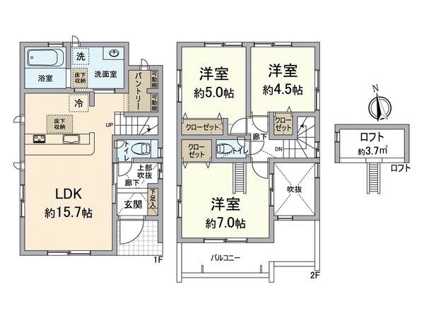 東区高美台1丁目新築戸建2号棟 間取図(平面図) 東区高美台1丁目新築戸建2号棟 間取図(平面図)