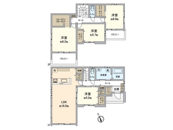 古賀市天神7丁目新築戸建2号棟 間取図(平面図) 間取図(平面図)