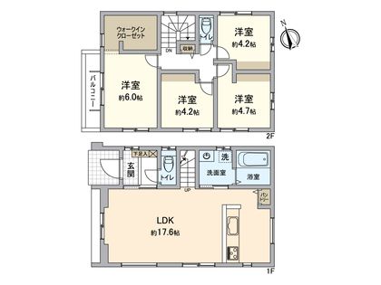 東区美和台3丁目新築戸建2号棟 間取図(平面図) 間取図(平面図)