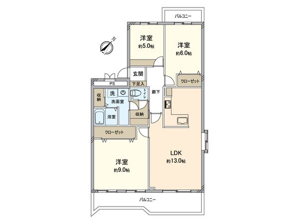コープ野村香椎駅東 B棟 間取図(平面図) コープ野村香椎駅東 B棟 間取図(平面図)