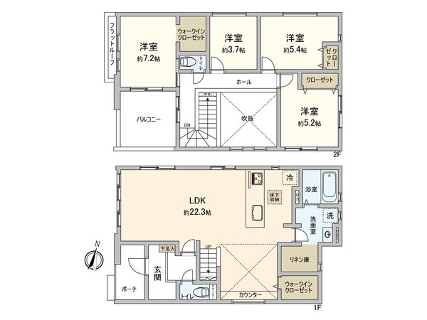大野城市畑ケ坂一丁目新築戸建1号棟 間取図(平面図) 大野城市畑ケ坂一丁目新築戸建1号棟 間取図(平面図)