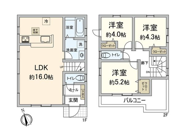 博多区東月隈五丁目 戸建一号棟 間取図(平面図) 間取図(平面図)