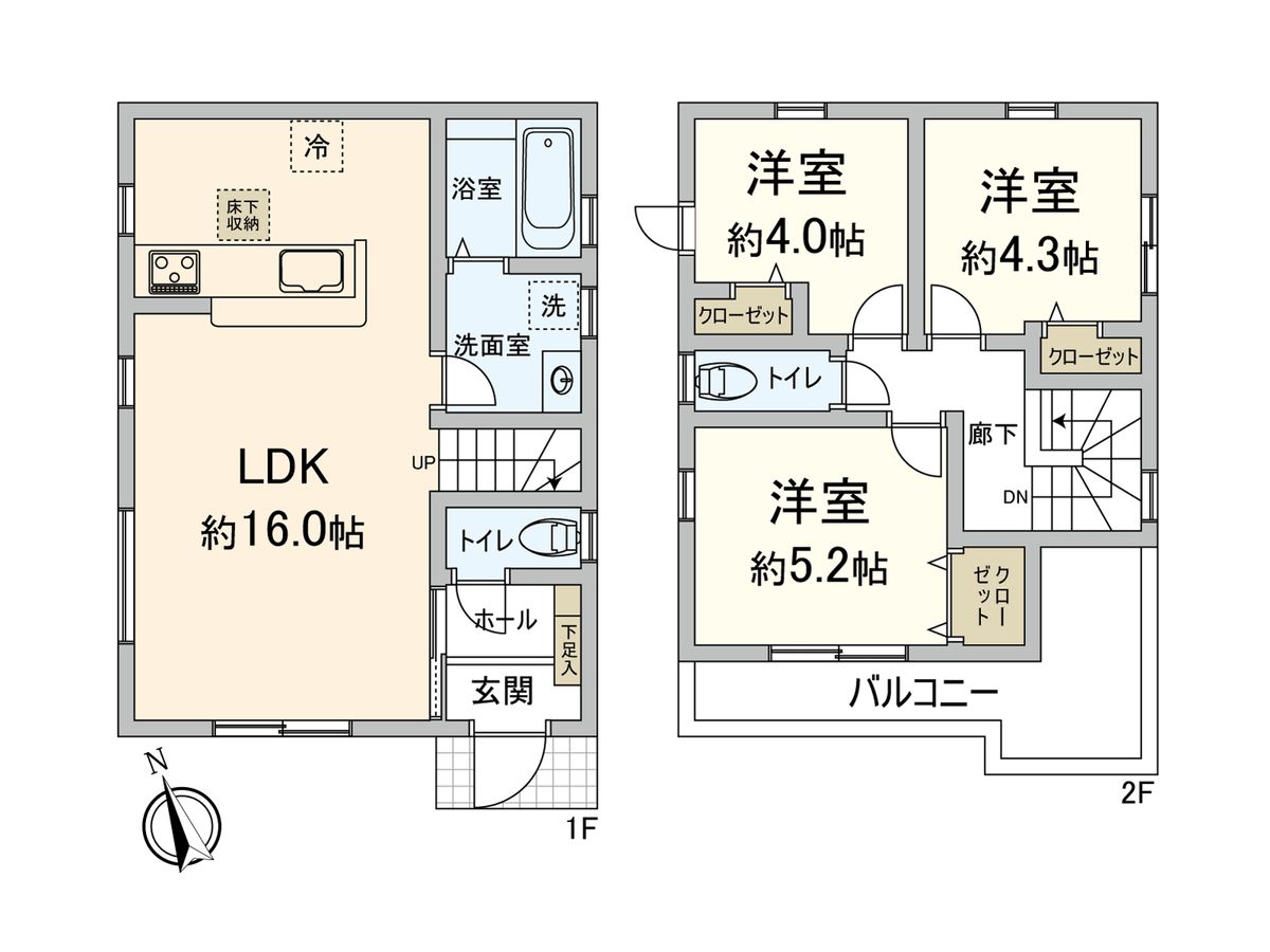 博多区東月隈五丁目 戸建一号棟 間取図(平面図) 間取図(平面図)