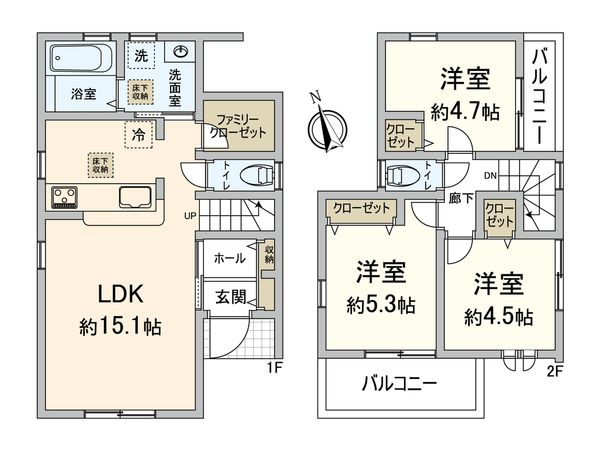 博多区東月隈五丁目 戸建二号棟 間取図(平面図) 間取図(平面図)