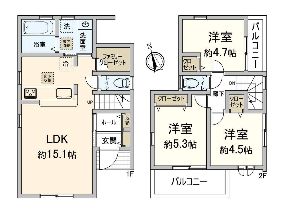 博多区東月隈五丁目 戸建二号棟 間取図(平面図) 間取図(平面図)
