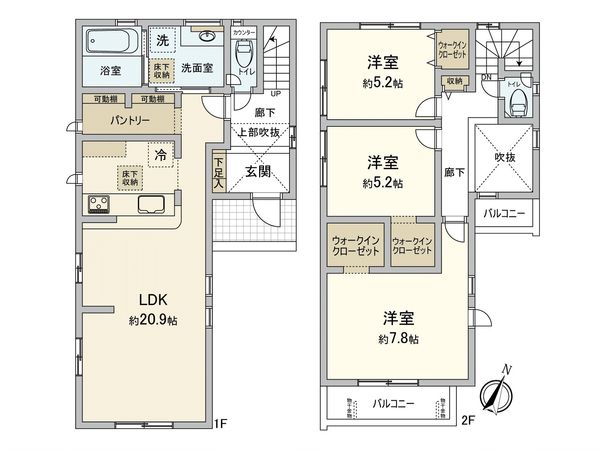 早良区荒江3丁目新築戸建1号棟 間取図(平面図) 早良区荒江3丁目新築戸建1号棟 間取図(平面図)